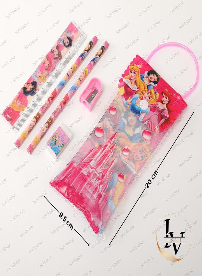 Isvi Cartoon Theme Stationery Set for Kids (Pack of 6) - Includes 2 Pencils, Eraser, Sharpener, Scale in Reusable Handle Pack - Birthday Return Gift, Party Favor, School Supplies for Boys & Girls - Image 2